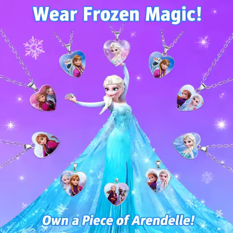 Disney Frozen Princess Elsa Anna Anime Pendant Necklace Childrens Jewelry Accessories Kids Birthday 