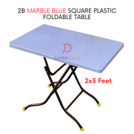 2B Marble Blue 2x3 Feet Plastic Foldable Table Portable Dining Table Study Table Kitchen Table Outdoor