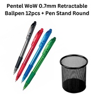 Pentel WoW 0.7mm Retractable Ballpen 12pcs + Pen Stand Round