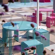 Vibrant Dopamine Colorful Patio Table & Chair Set, Commercial Cafe Shop Bistro Furniture, Stackable 