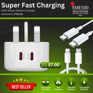 [SG Ready Stock] 40W Super Fast Charger With USB Type-C Dual Port For Samsung / iPhone Fast Charging