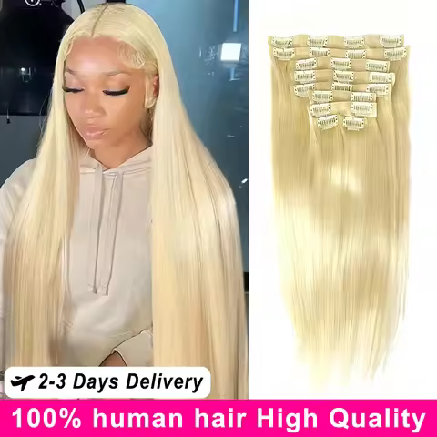 9Pcs/set 613 Clip Ins Hair Extensions 100% Real Human Hair 613 Blonde Colored Straight Clip In Hair 