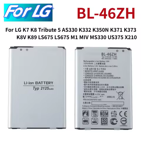 Battery BL-46ZH New For LG AS330 K332 K350N K371 K373 K7 K8 K89 LS675 US375 X210 M1 M1V MS330