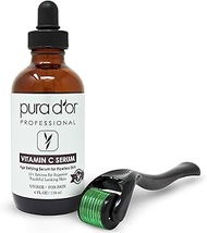 PURA D'OR 25% Vitamin C Serum (4oz VALUE | SET) Hyaluronic Acid & Retinol + 0.25mm Derma Roller Micr