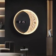 創意時鐘壁燈裝飾畫月球氛圍兩用設計感2023年網紅背景墻月亮墻燈