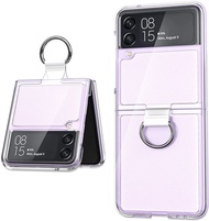 For Samsung Galaxy Z Flip5 5G case Ring Buckle Clear transparent Case One-Piece Folding Flip Cover C