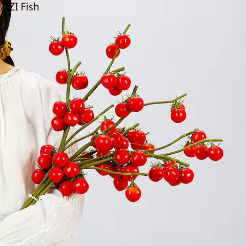 Cherry Tomatoes Twigs Artificial Flowers Simulated Plant Branch Floral Arrangement for Vase Wedding 