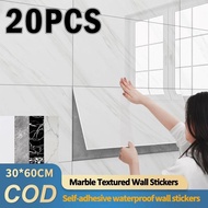 【READY STOCK】 [BOX] 43sqft/20pcs Marble Wall Tile Paper KitchenWall PVC 30x60cm printed wallpaperdhe