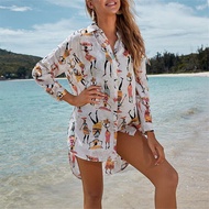 【In stock】Summer New Style Beach Print Bikini Blouse Bohemian Top Wrapped Skirt Dear Beach Casual Pa