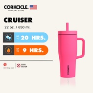 Corkcicle 22 oz (650 ml) Cruiser Tumbler | Dipped Neon Pink Keeps Cold 20hrs Portable Glass
