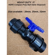 HEAVY DUTY HDPE Poly Compact Ball Valve Stopcock 20mm 25mm 32mm Compression PE Connector Tube Pipe