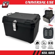 YELO Motor | 65L Plain Series ABS Top Box | FREE Inner Cushion & Base Plate | Single Lock | Black