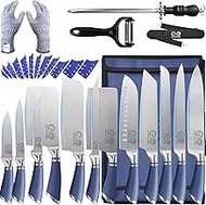 XYJ Knives, Professional Knife Sets for Master Chefs, 12 Pcs Chef Knife Set with Bag, Cleaver Butche
