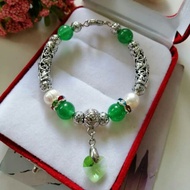 Gelang Tangan Budak Mutiara Air Tawar Asli Mix Jed Gantung Original Swarovski Love kristal AB