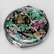 螺鈿隨身鏡 雙面折疊 小圓鏡 帶放大鏡 鳥葡萄紋