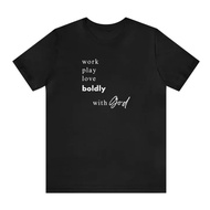 Work Play Love Cooperate With God Bravely. Men's Cotton T-Shirt Casual Fashion Retro Style Loose Fit