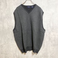 古著 IZOD V 領針織背心毛衣，千鳥格紋，超大廓形，XXL 碼