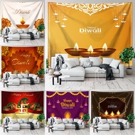 Happy Diwali Wall Tapestry with Clips Happy Deepavali Polyester Tapestries Bedroom Wall Hanging Tapestry Room Decoration (With Clip)