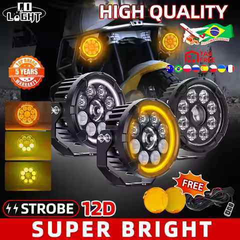 CO LIGHT Motorcycle 5 inch LED Work Light High Low Beam LED Auxiliary Lights Strobe 3500K 6500K For