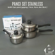 3-piece Stainless Steel Pan with Handle and Lid 14cm 16cm 18cm Sauce Pan Milk Pan/