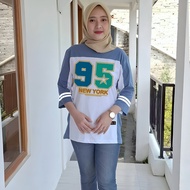 Women's Oversized Baseball Number Sporty Premium 7/8 Sleeve T-Shirt Latest Trendy Number T-Shirt Top