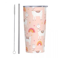 Stainless Steel Tumbler Llama And Rainbow Coffee Mug Pink Portable Hot Drinks Mugs Cup Travel Custom