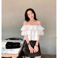 Michi women's layered off-the-shoulder crop top, layered off-the-shoulder top