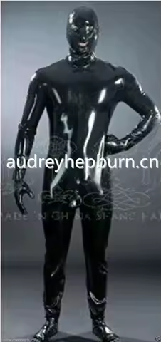 Latex Rubber Black Full-body Handsome Tights Hood Catsuit Bodysuit Size XS- XXL
