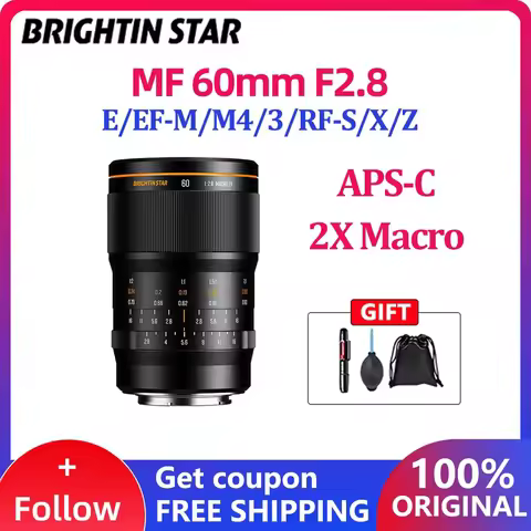 Brightin Star Camera Lens for Sony E Nikon Z Fuji X Canon EOS M RF-S M4/3 Mount Manual Focus 2X Macr