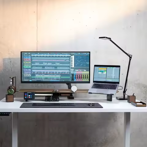 Wood Bamboo Dual Computer Monitor Riser Desktop Screen Laptop Monitor Stand Desk Shelf Monitor Stand