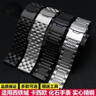 ☋✱ Suitable for Xitiecheng Meidu Fossil Strap Stainless Steel Watch Strap Solid Steel Belt Black Men 20 22mm