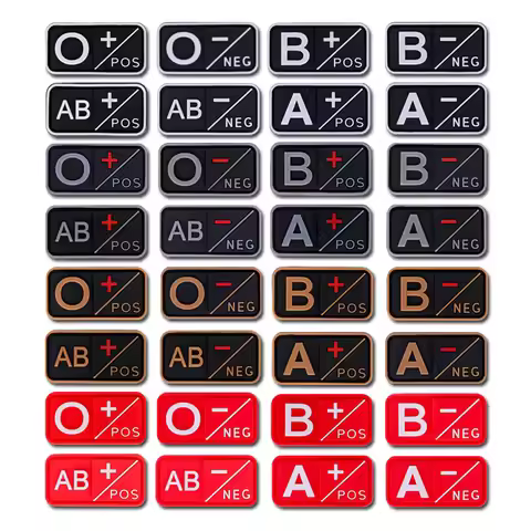 3D PVC Blood Type Patch A B AB O Rh + - Positive Negative Military Hook and Loop Sew on Patches Badg