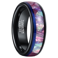 BONLAVIE 8mm BlackTungsten Carbide Ring High Polished With Purple Abalone shell Inlay + Blue Guitar