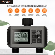 Yieryi Garden Sprinkler Timer Programmable Faucet Timer Watering Timer Garden Automatic Watering System 2 Zone Hose Timer with Rain Delay for Yard, Lawn Irrigation, Pool