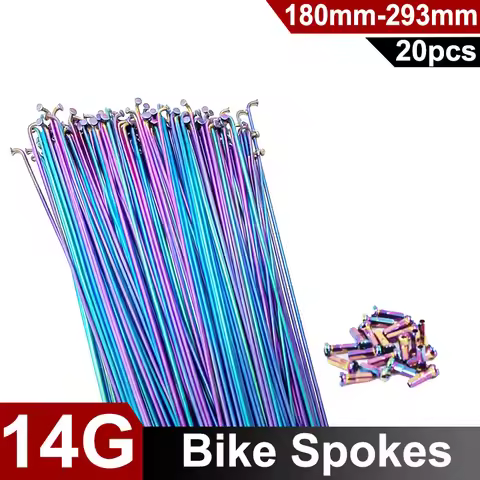 20pcs 14G Colorful Stainless Steel Spokes 26/27.5/29 Inch Mountain Bike Spokes Rainbow Wheel Rim Wit