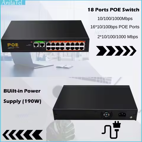 POE Switch 100/1000 Mbps Switch Ethernet Gigabit Network 16 100Mbps Port PoE +2 Port 1000M UpLink 52