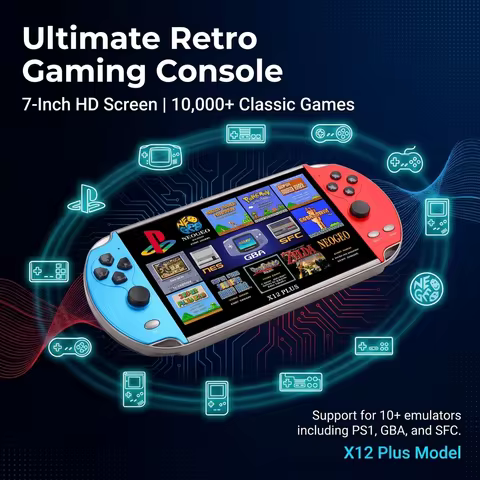 X12 Plus Portable Gaming Console, 7.0-inch HD screen, Portable Audio-Video Player, Classic Games, Ov