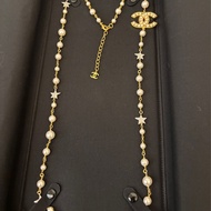 Chanel  雙C水鑽耳骨耳環+雙C水鑽星星珍珠長項鏈
