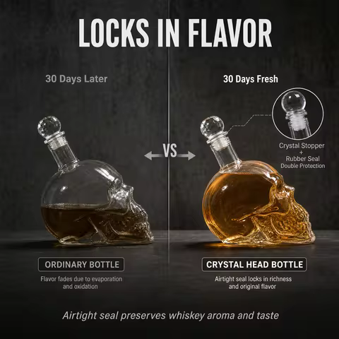 Clear Glass Skull Head Wine Decanter, Crystal Lid Liquor Bottle, Stylish Container for Vodka Whiskey