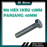 (1 BIJI) BH840 SKRU 12MM PANJANG 40MM M8 SCREW HEX HEAD SIZE 12MM LENGTH 40MM