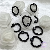 Black Bead Ring Az Letter Selectable Letters Free Size 6 Cm.