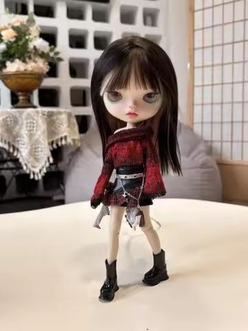 Blyth Hole Sweater OB24 Leather Skirt Belt Shoes 1/6Doll Outfit (Fit Azone,Ob22,Pullip, Licca, Lati,