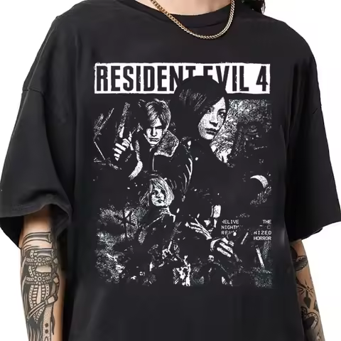 Resident Evil 2 Game Theme Leon Kennedy Pattern Men's T-shirt Spring/Summer New Style Unisex Casual 