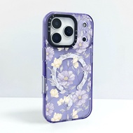 Purple Flowers Color Sketch Painting Wireless Magnetic Charging Case Compatible For IPhone 14 15 Plu