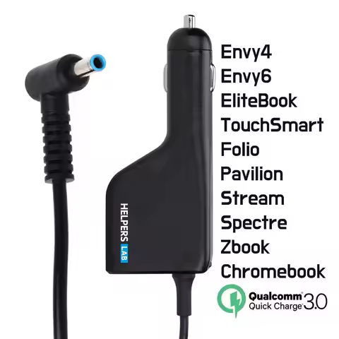 Helpers Lab 19.5V 3.33A 65W Laptop Car Charger With QC3.0 USB For HP Envy EliteBook TouchSmart Folio