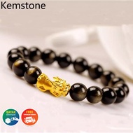 GELANG BATU BULU MONYET ASLI KOMBINASI PIXIU LAPIS EMAS