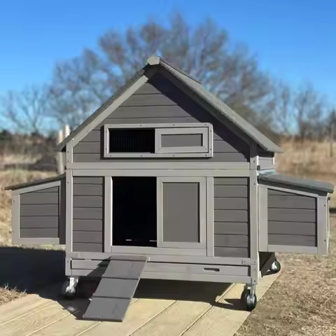 Large Chicken Coop on Wheels Mobile Wooden Hen House Weatherproof Duck Poultry Cage 67.3" L for 6-8 