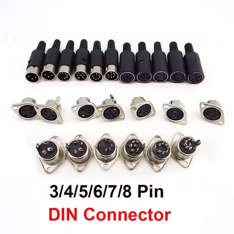 DIN Audio Adapter 3/4/5/6/7/8 Pin DIN Male Female Plug with Plastic Handle Female Socket Panel Mount