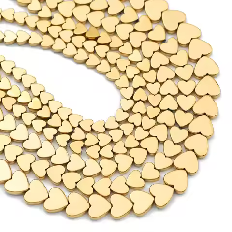 Real Gold Plated 4/6/8MM Peach Hearts Hematite Natural Stone Spacer Loose Beads For Jewelry Making D