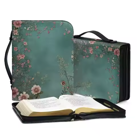 Bible Cover,Bible bag comes with a portable handle, Waterproof PU Leather Zipper Book Cover Bible Ba